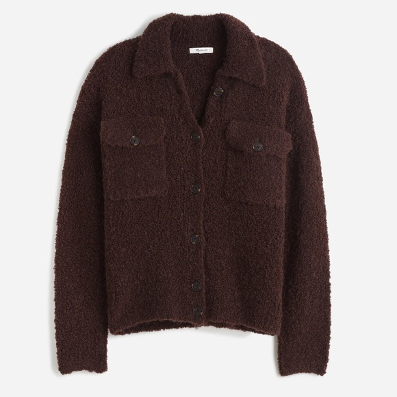 NWT Madewell Bouclé-Knit Sweater Jacket in Dark Carob - Picture 1 of 13
